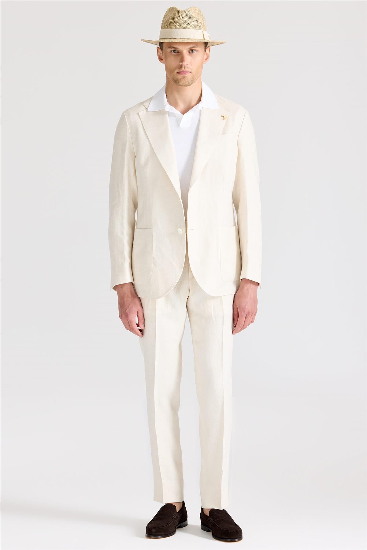 Ekru Keten Takım Elbise - Image 2