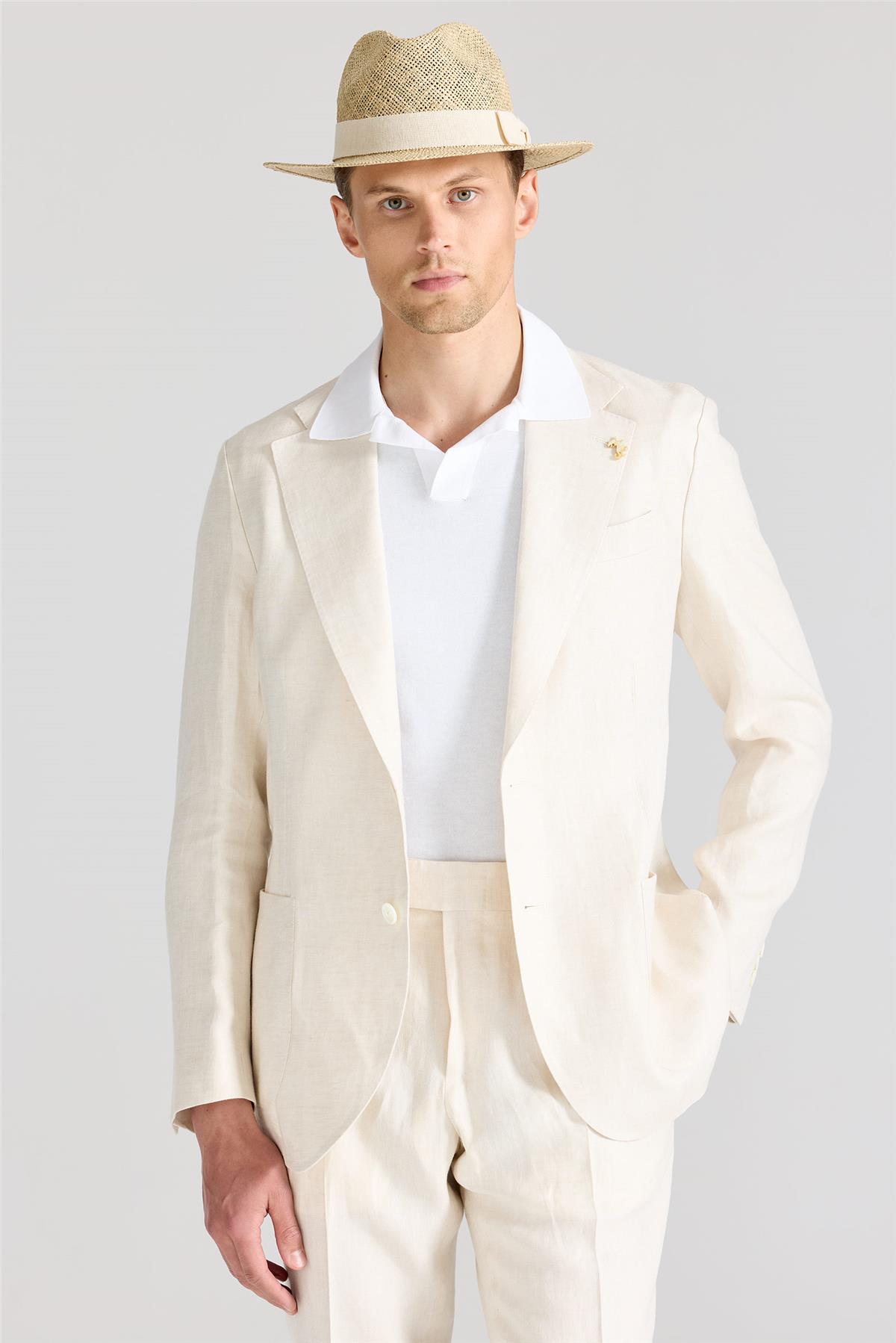 Ekru Keten Takım Elbise - Image 3