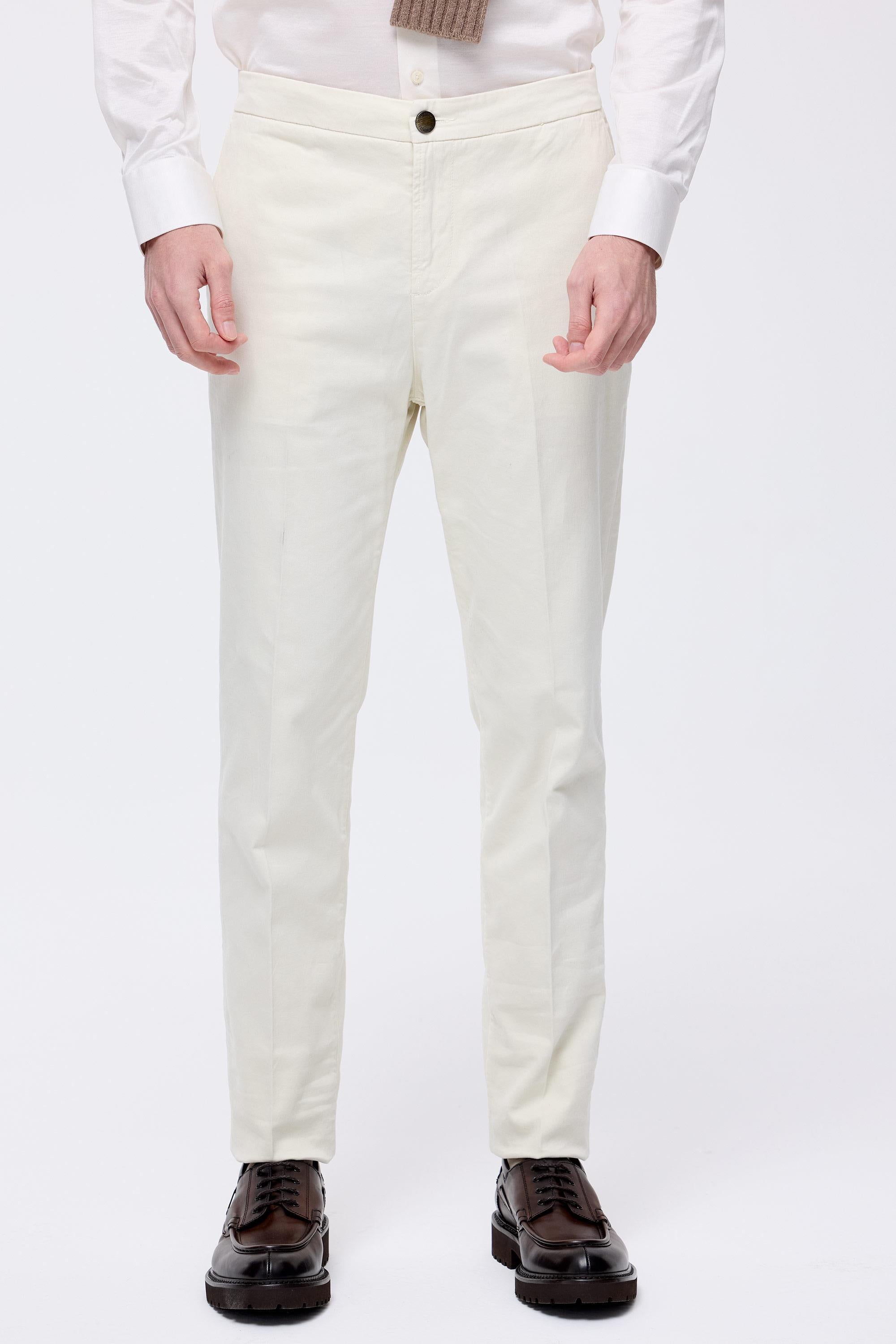 Ekru Pamuk Kaşmir Bağcıklı Chino Pantolon - 5