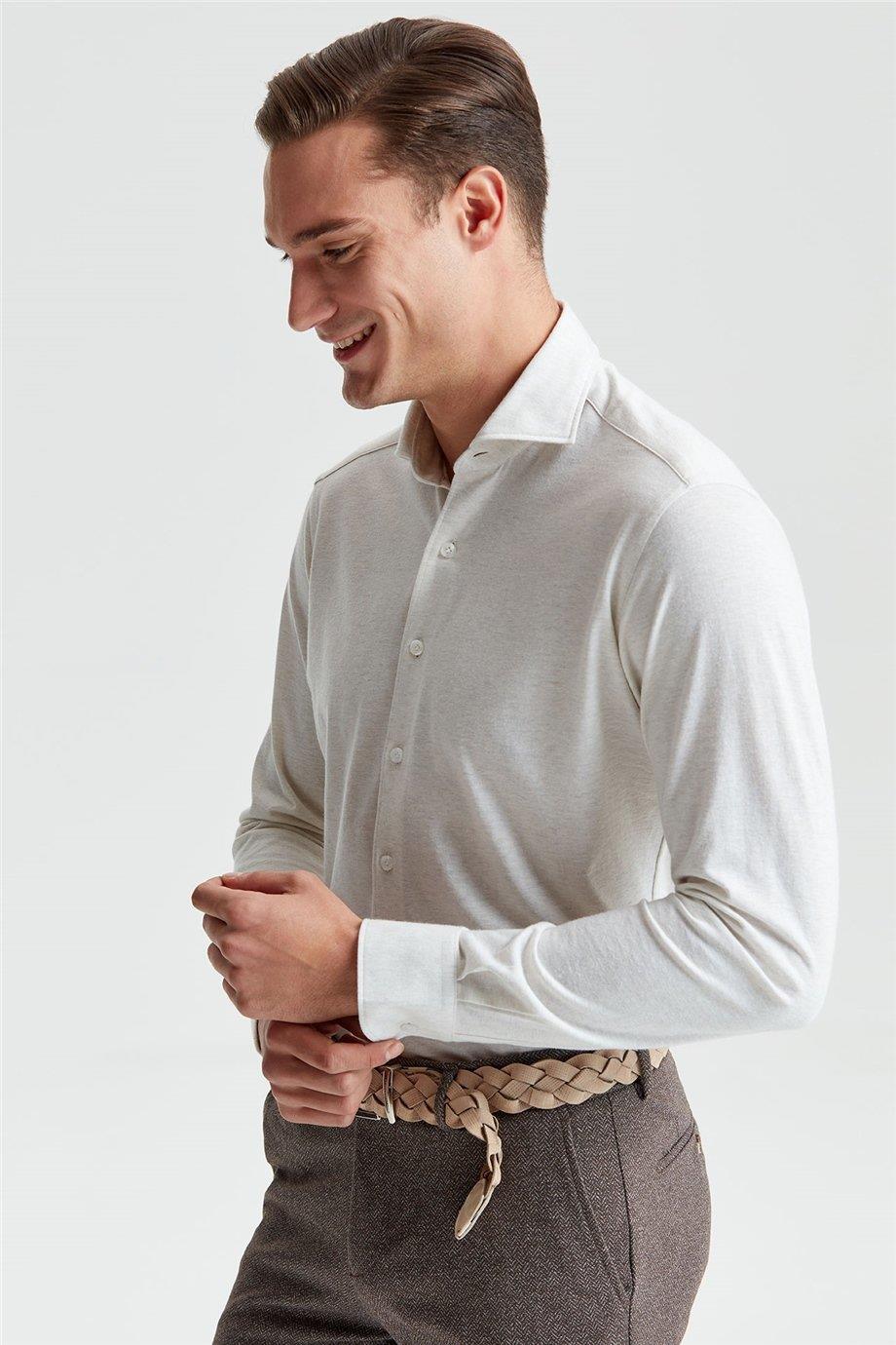 Ekru Pamuk Kaşmir Gömlek - Image 5