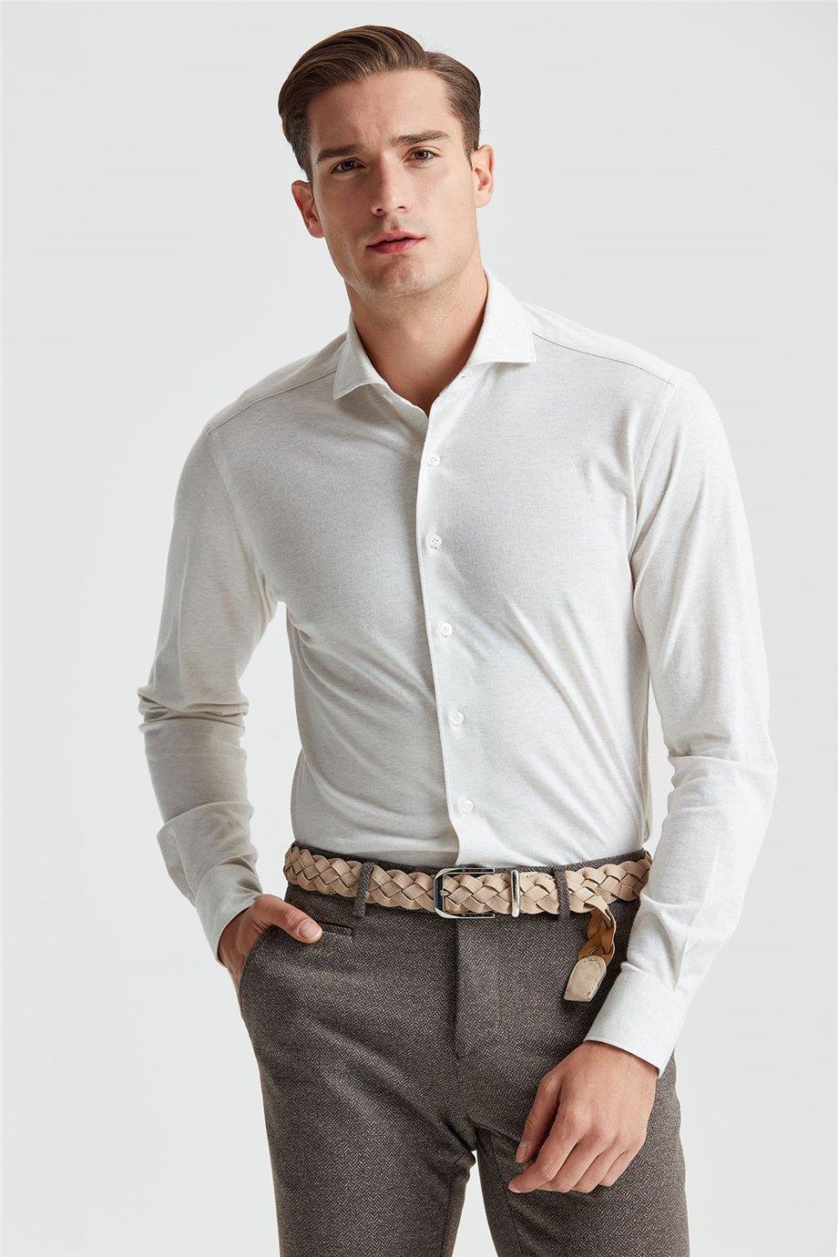 Ekru Pamuk Kaşmir Gömlek - Image 1