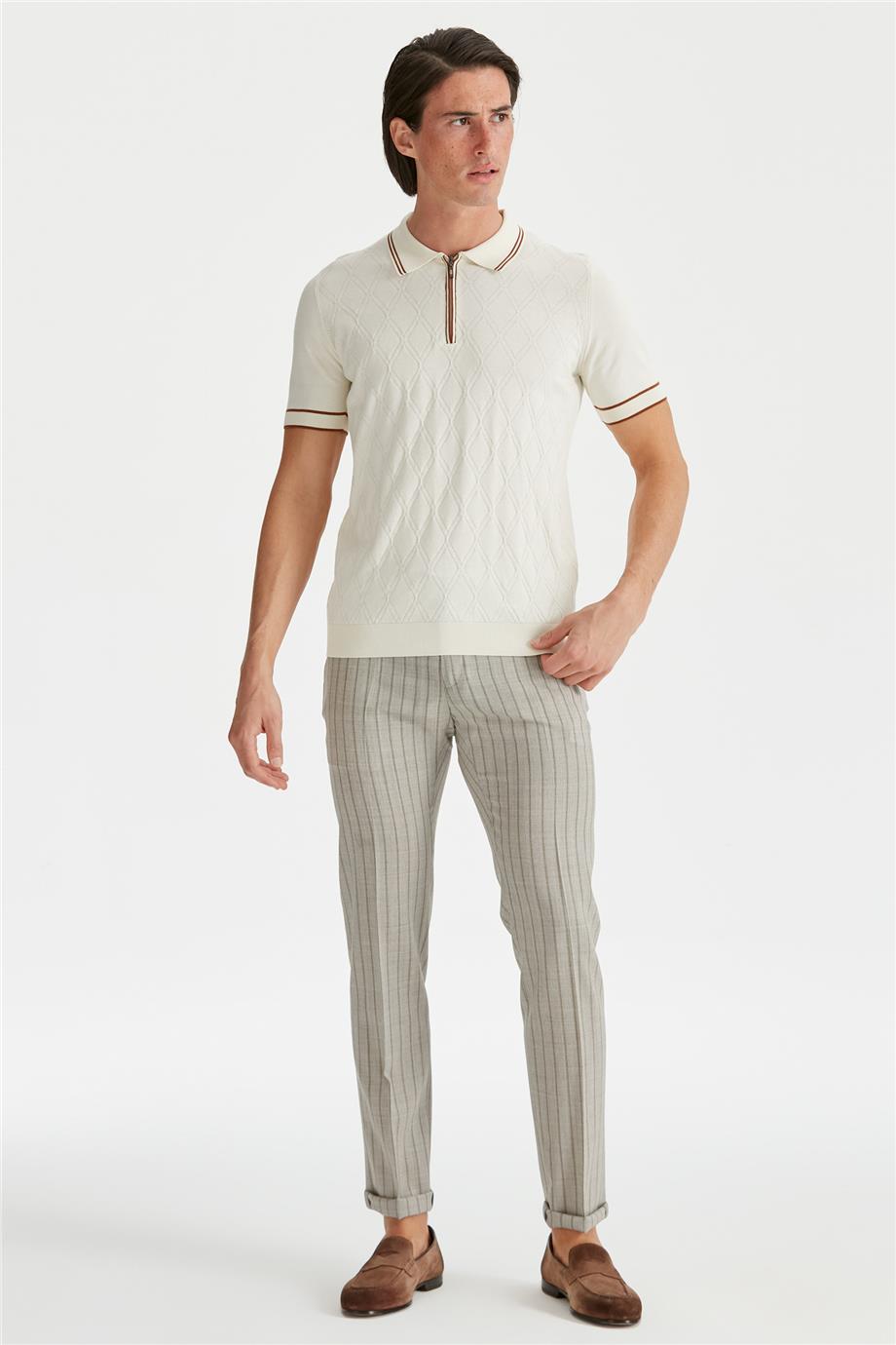 Ekru Polo Yaka Erkek Pamuk Triko - Image 3