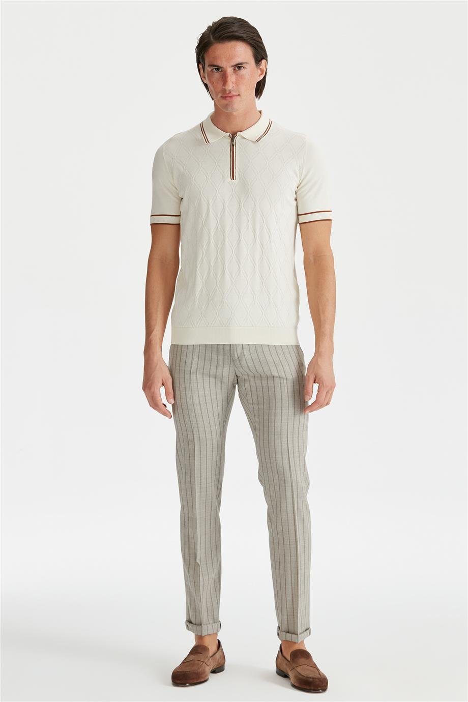 Ekru Polo Yaka Erkek Pamuk Triko - Image 2