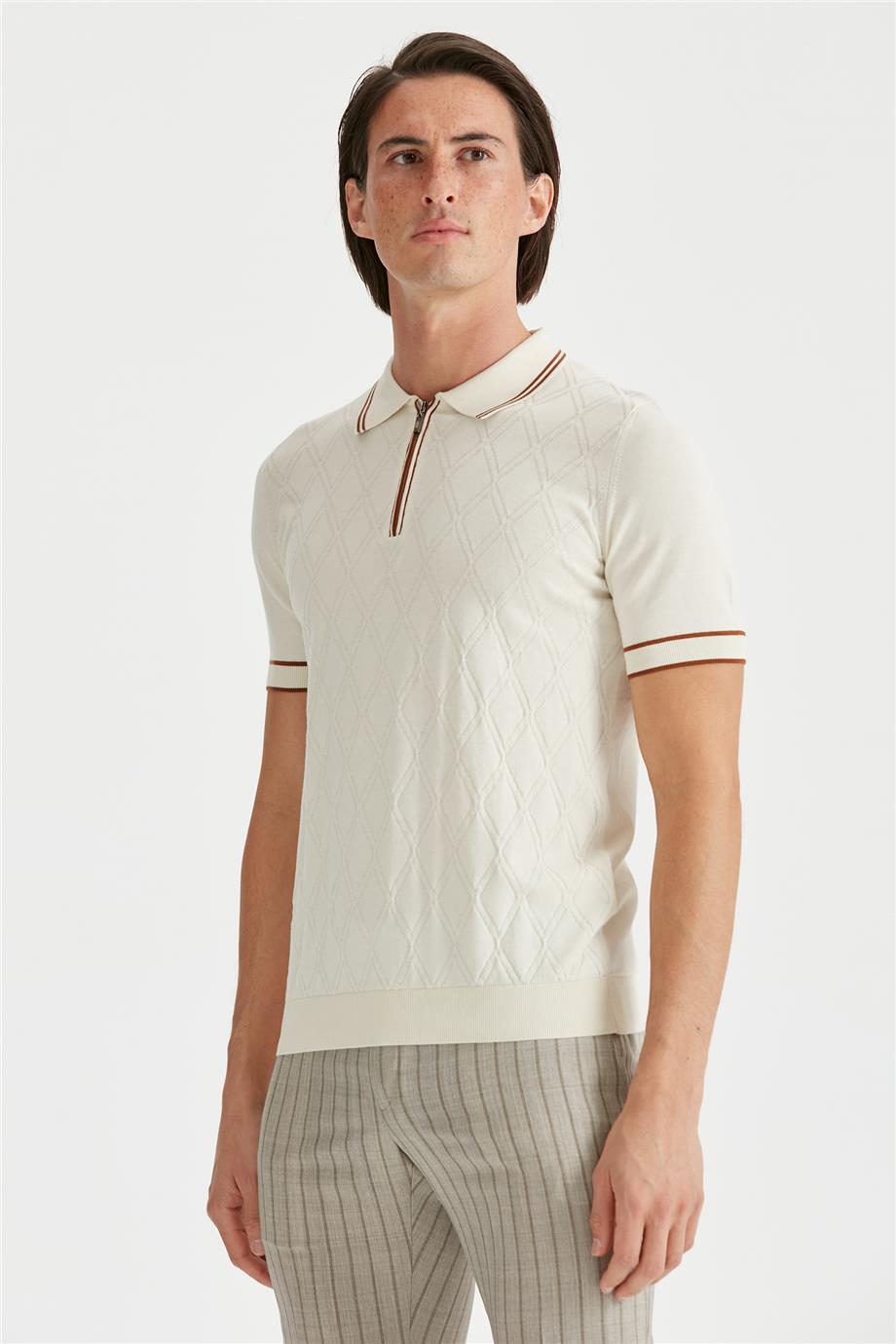 Ekru Polo Yaka Erkek Pamuk Triko - Image 4