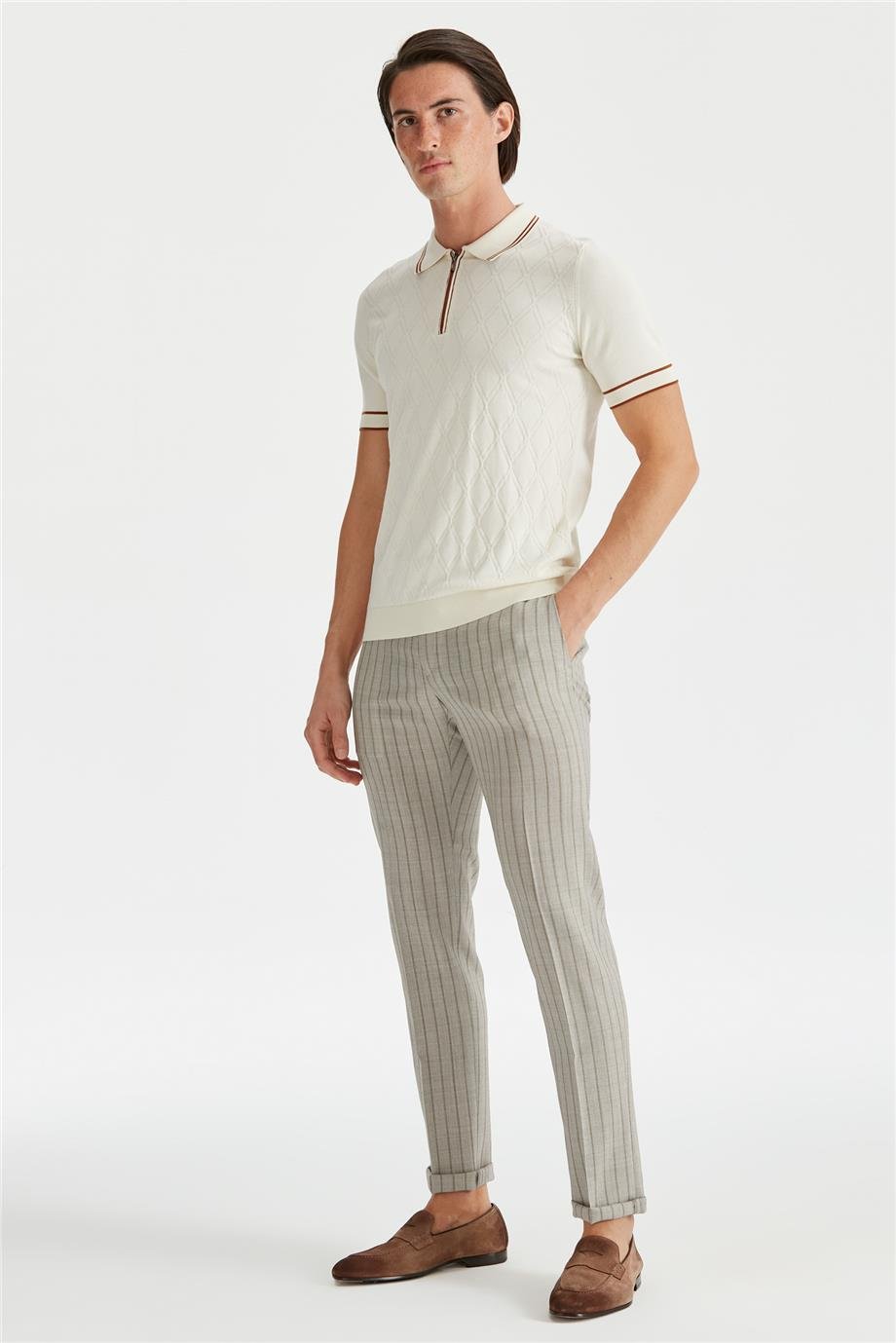 Ekru Polo Yaka Erkek Pamuk Triko - Image 5