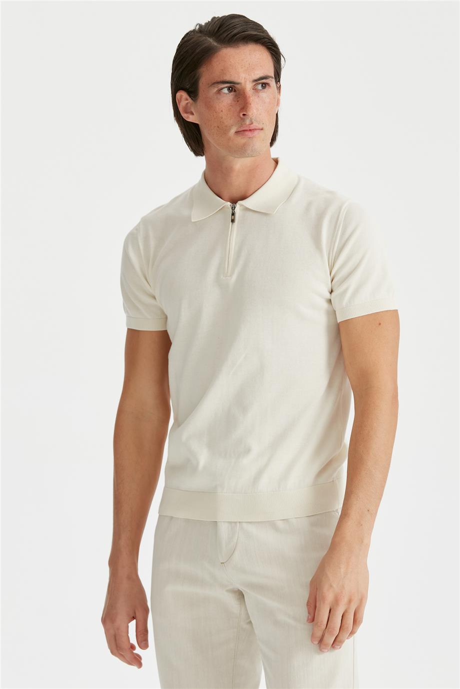 Ekru Polo Yaka Pamuk Triko