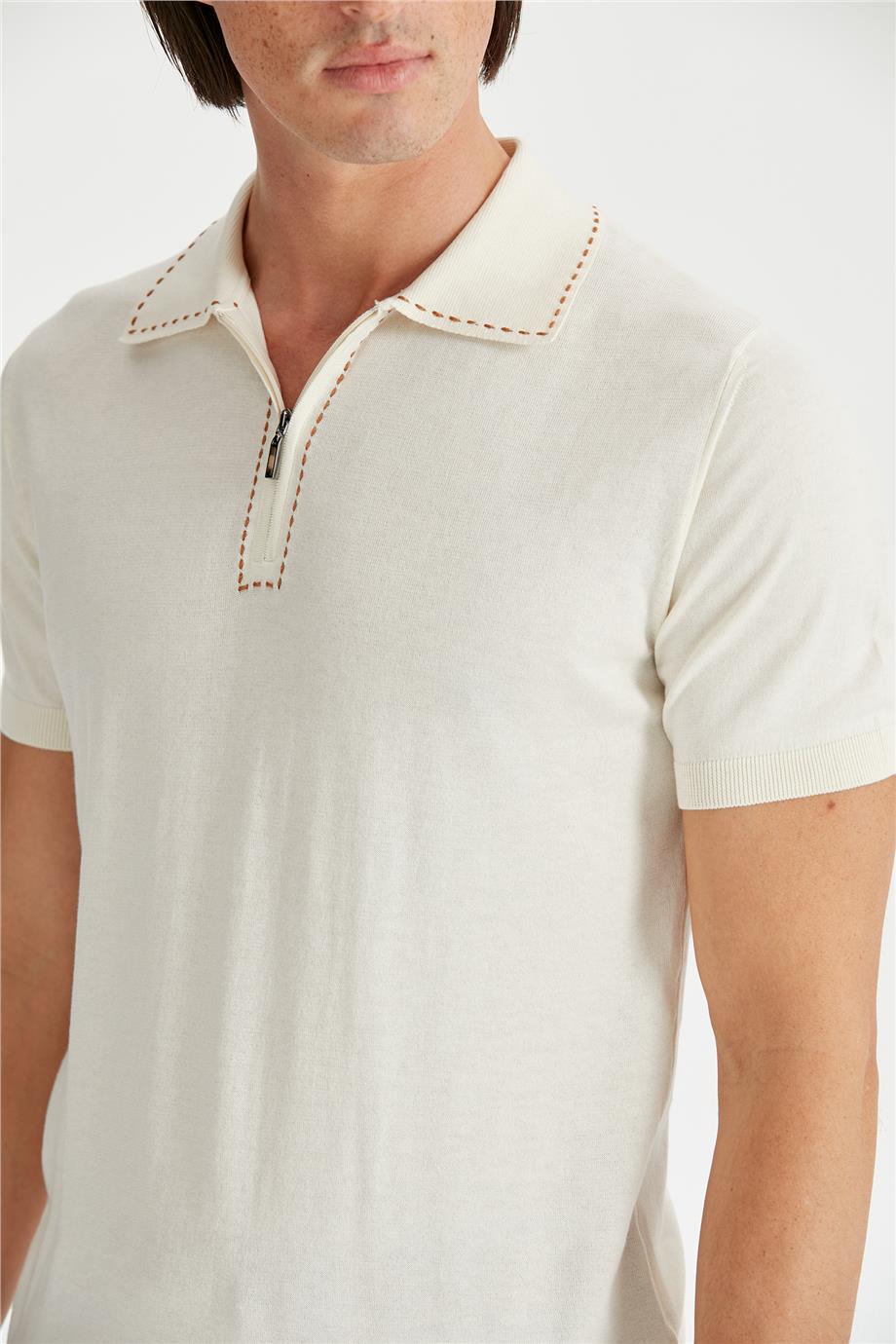 Ekru Polo Yaka Pamuk Triko - Image 4