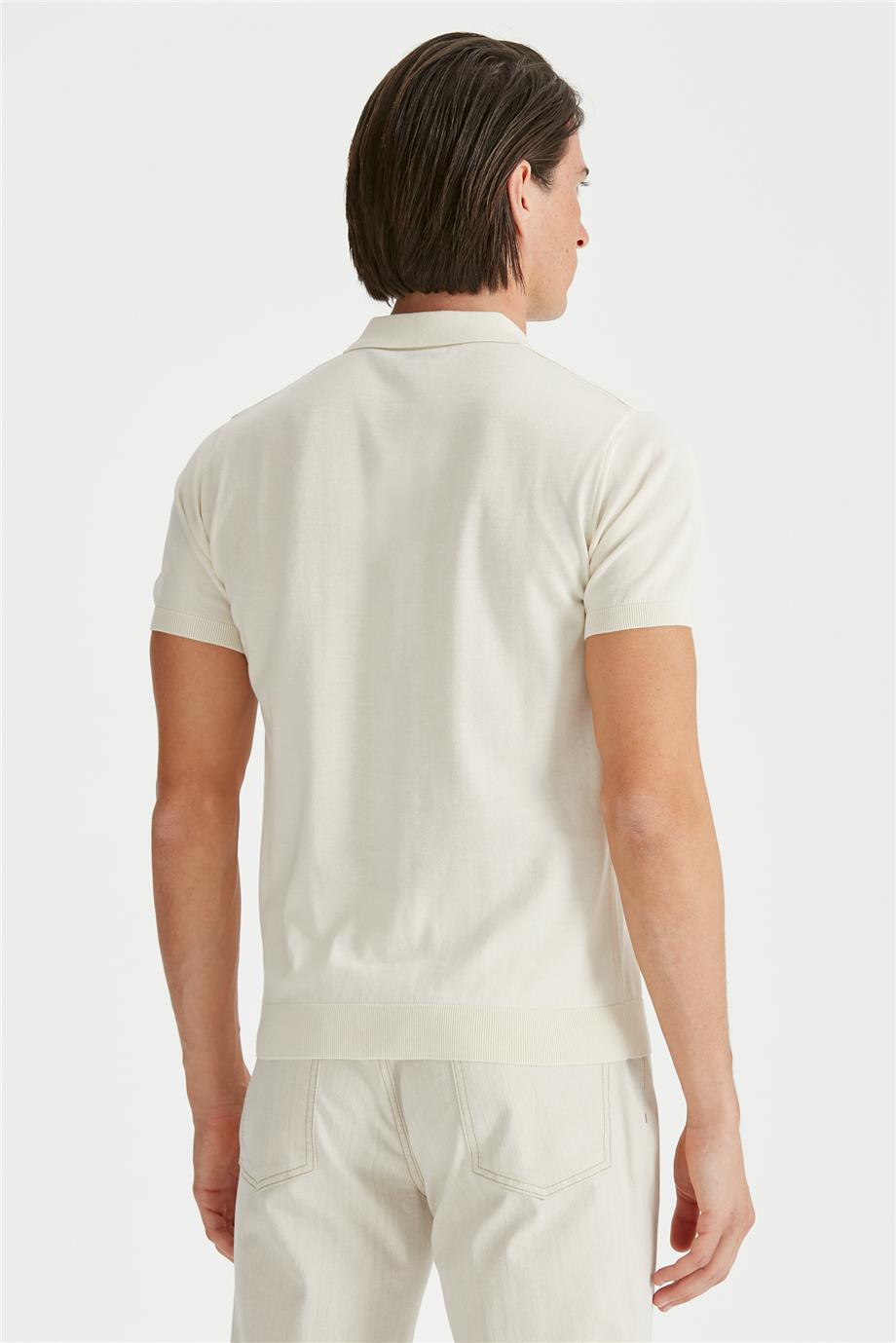 Ekru Polo Yaka Pamuk Triko