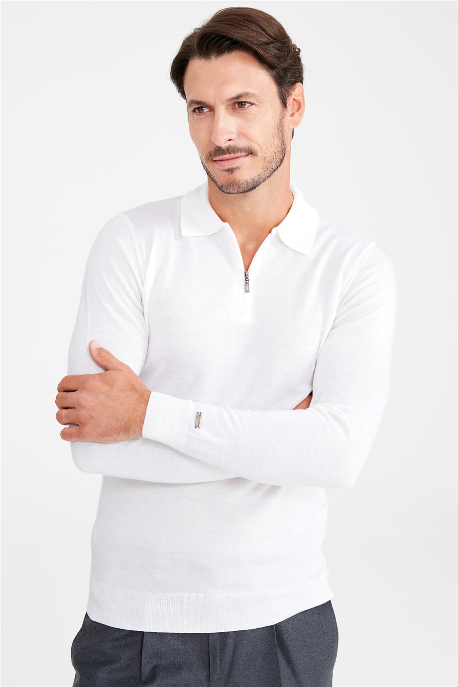 Ekru Polo Yaka Yün Triko