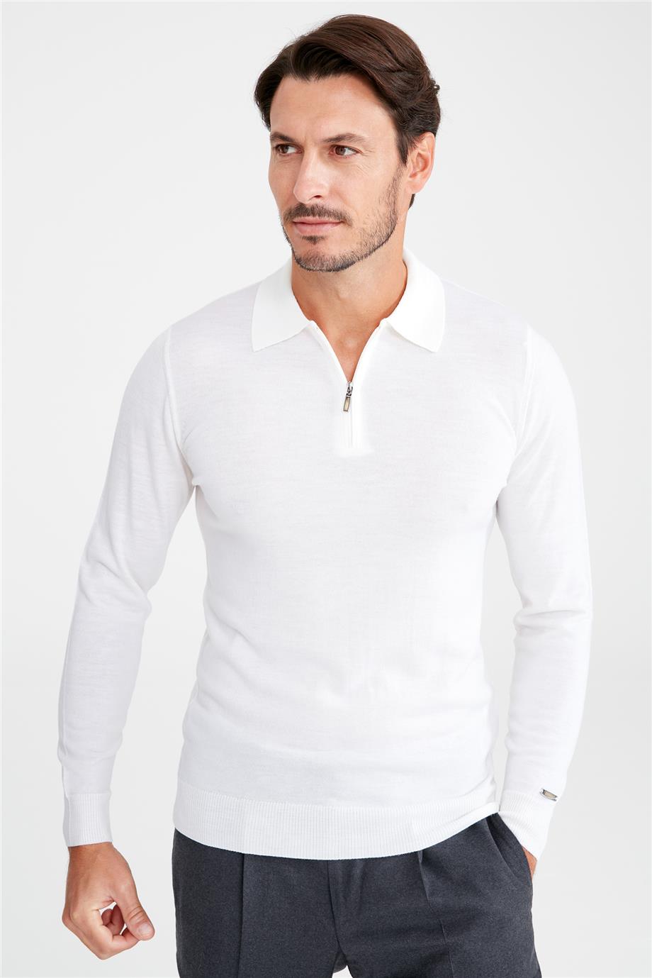 Ekru Polo Yaka Yün Triko - 4