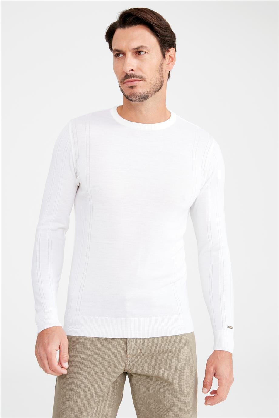 Ekru Sıfır Yaka Yün Triko - Image 2