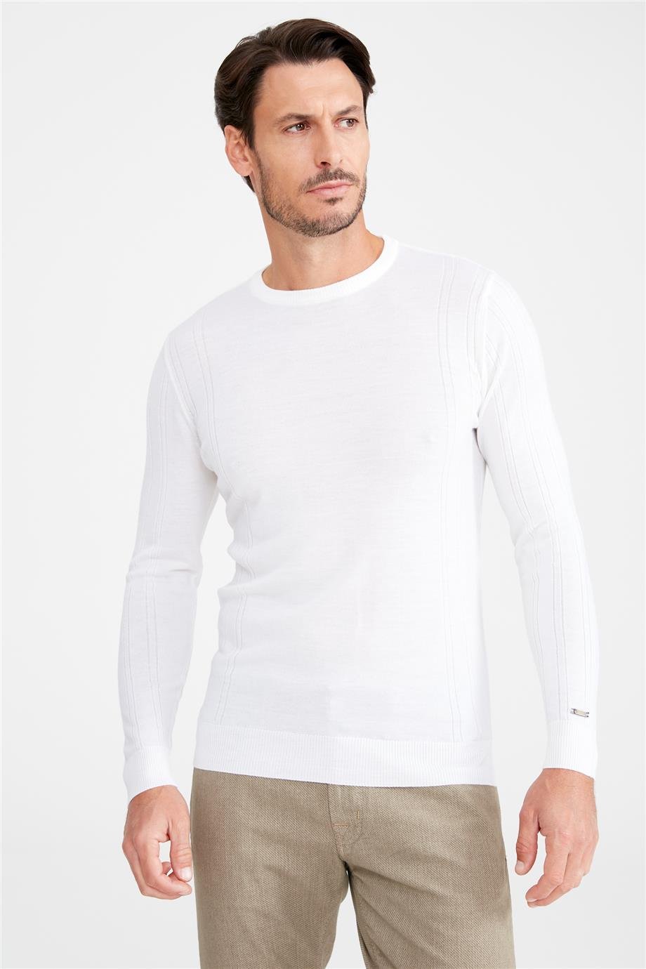 Ekru Sıfır Yaka Yün Triko - Image 1