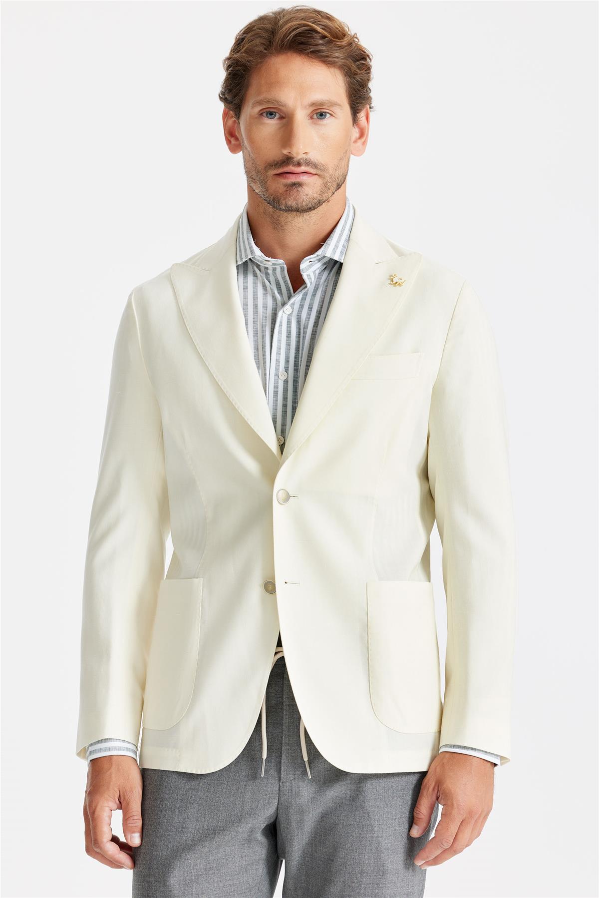 Ekru Yün Keten Blazer