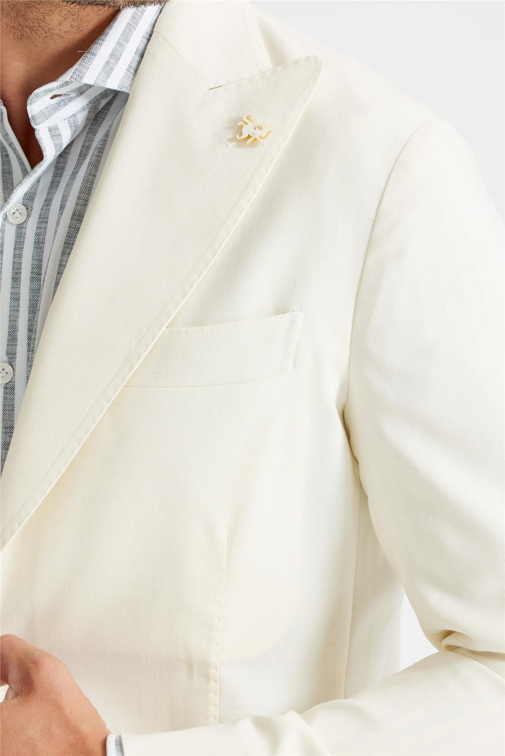 Ekru Yün Keten Blazer - 3