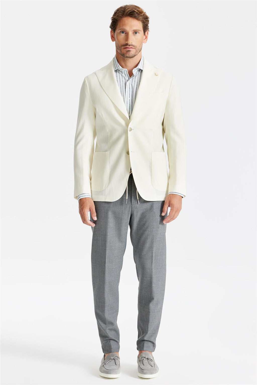 Ekru Yün Keten Blazer - 2