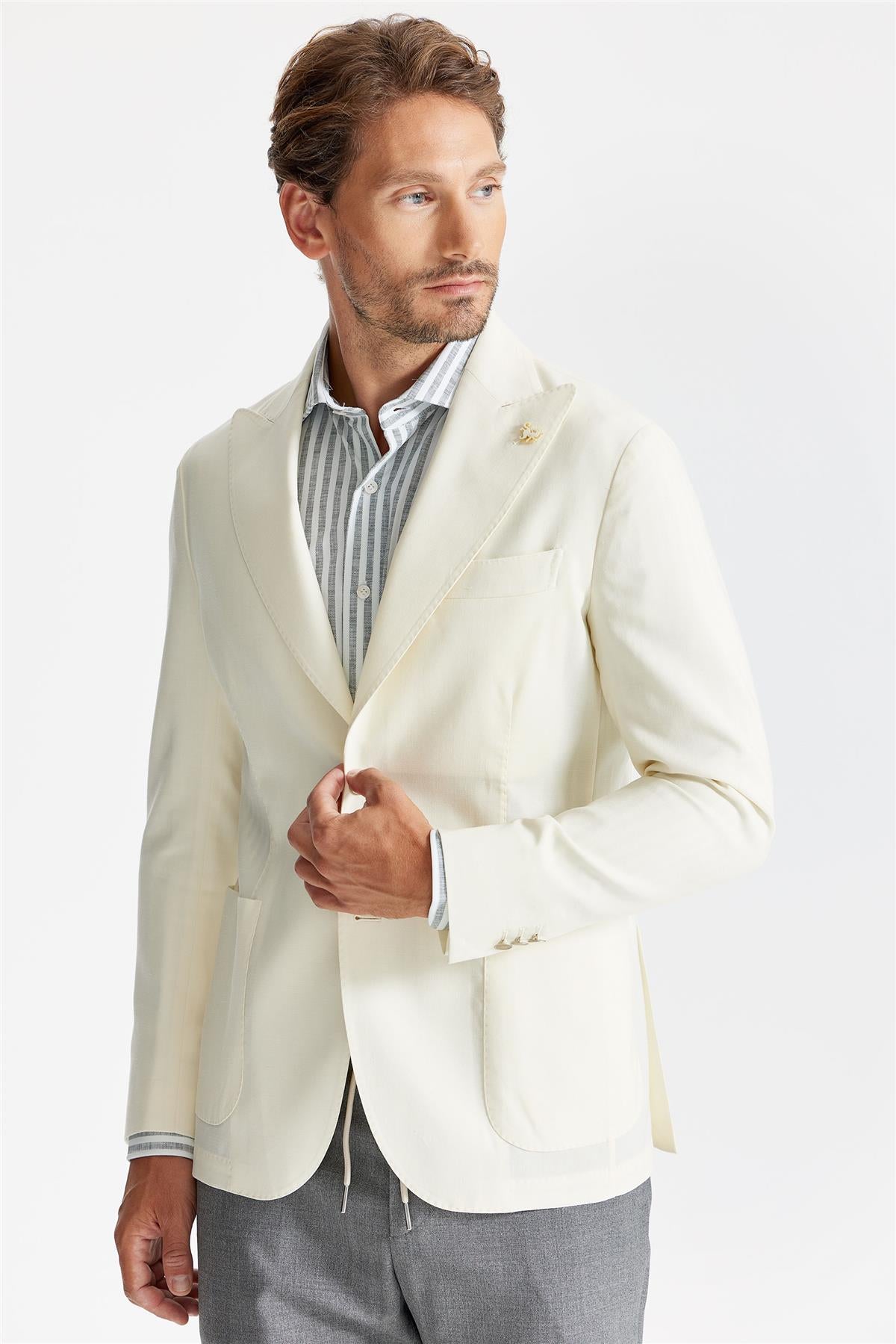 Ekru Yün Keten Blazer - 6