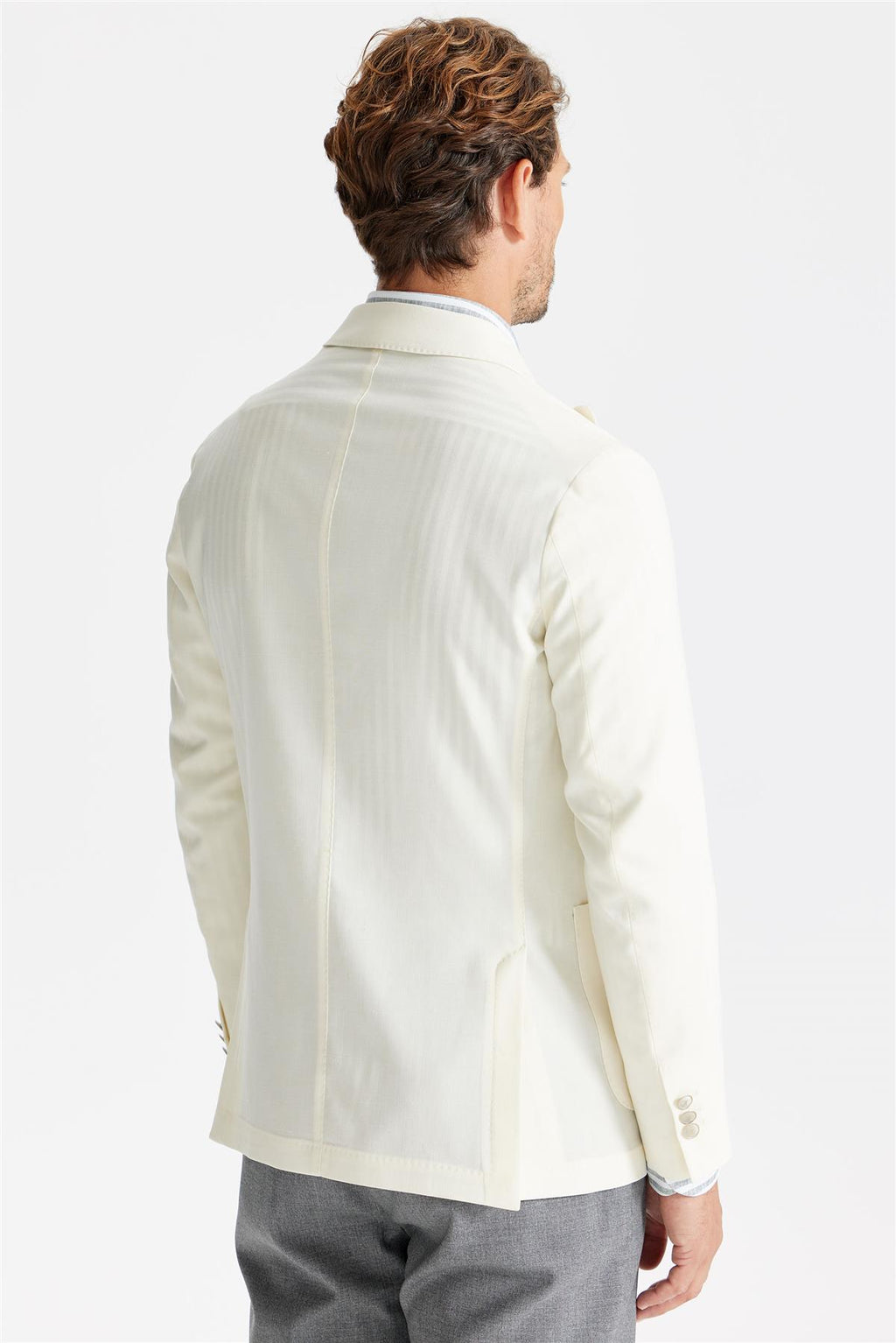 Ekru Yün Keten Blazer - 5