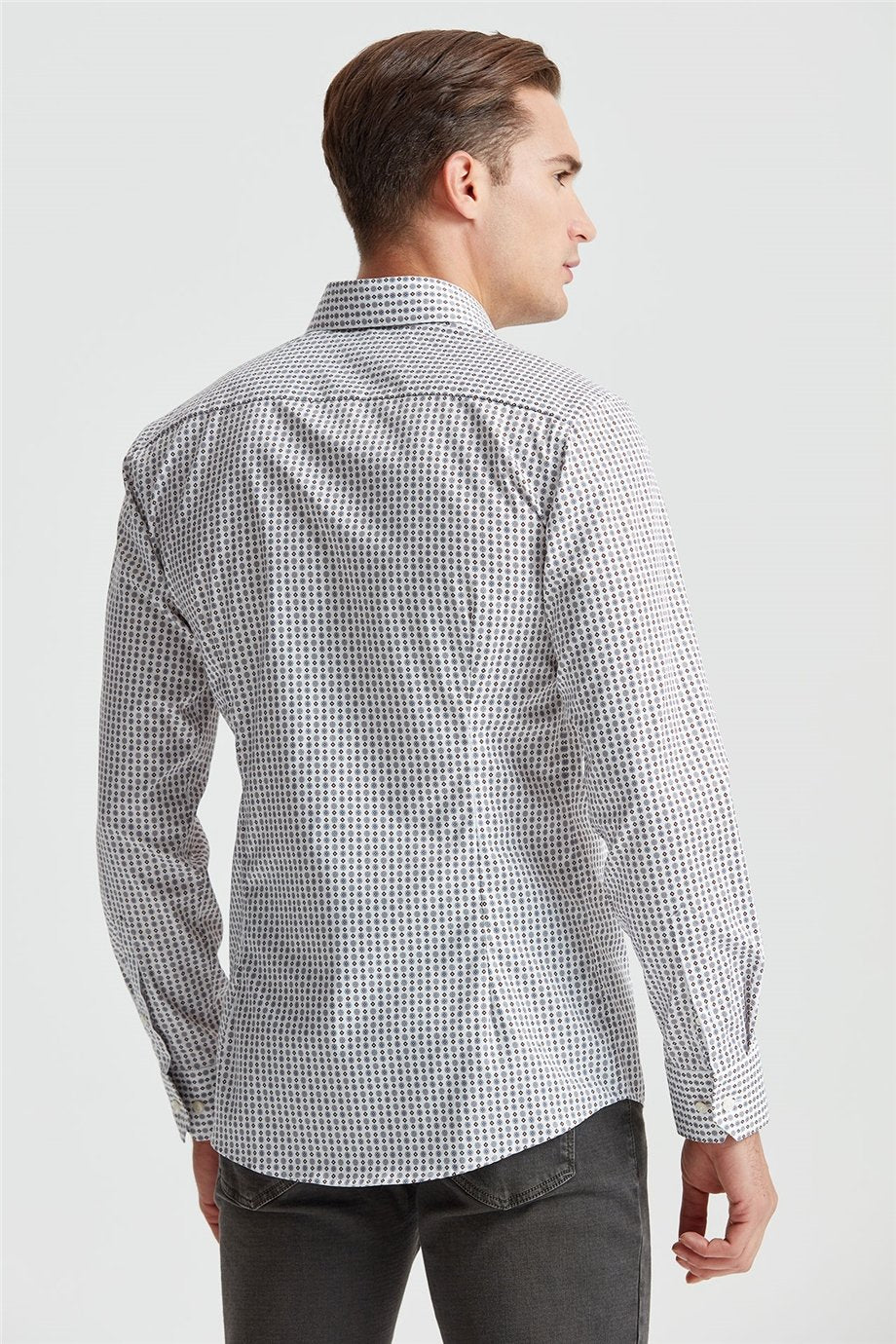 Eton Gri Kahve Desenli Erkek Gömlek - Image 5