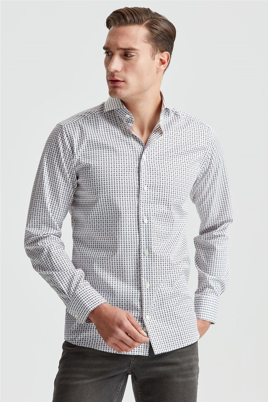 Eton Gri Kahve Desenli Erkek Gömlek - Image 3