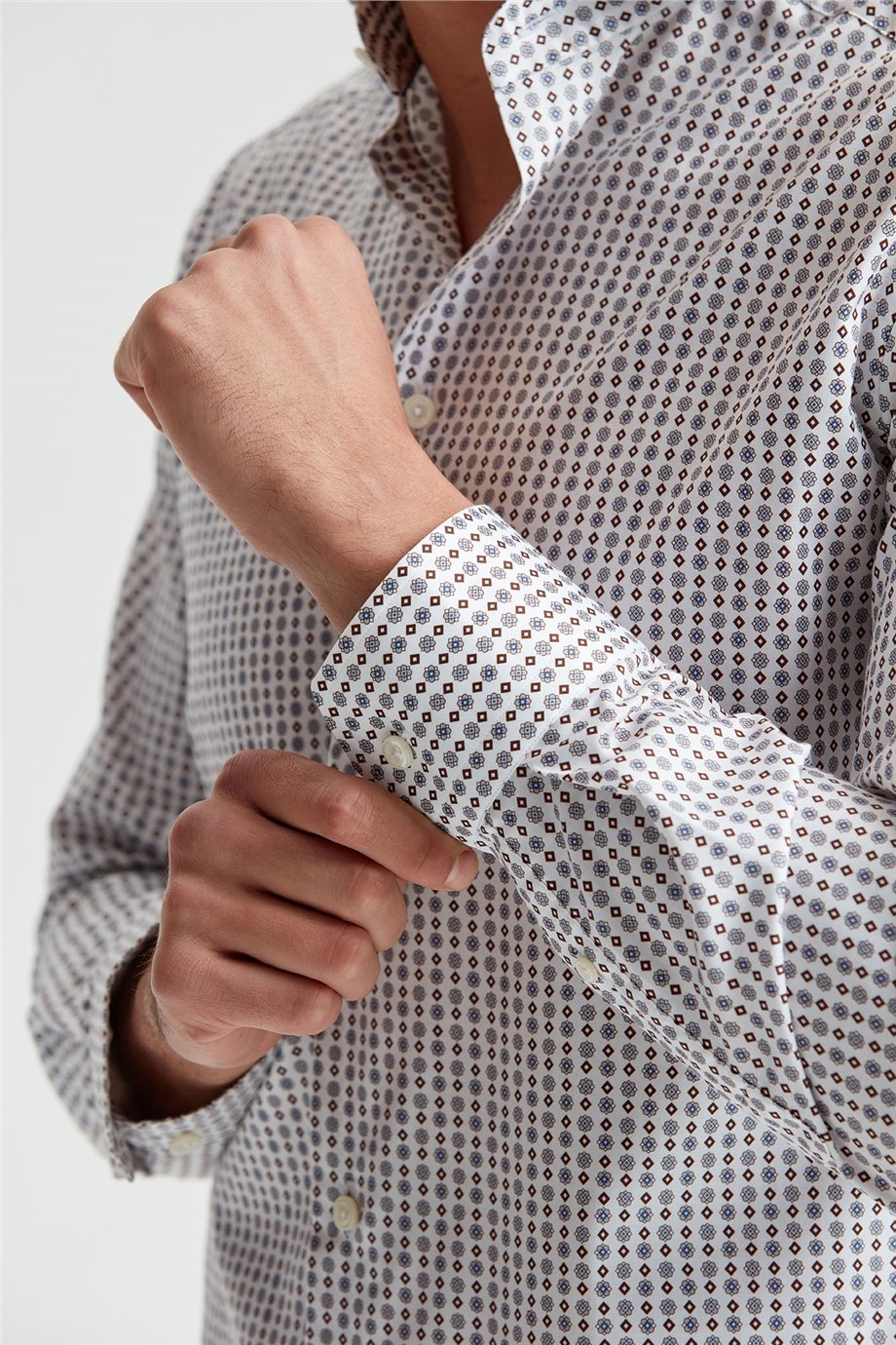 Eton Gri Kahve Desenli Erkek Gömlek - Image 4