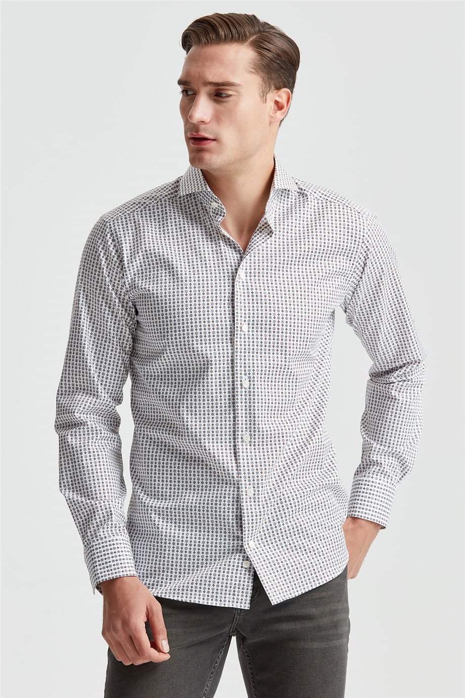 Eton Gri Kahve Desenli Erkek Gömlek - Image 2