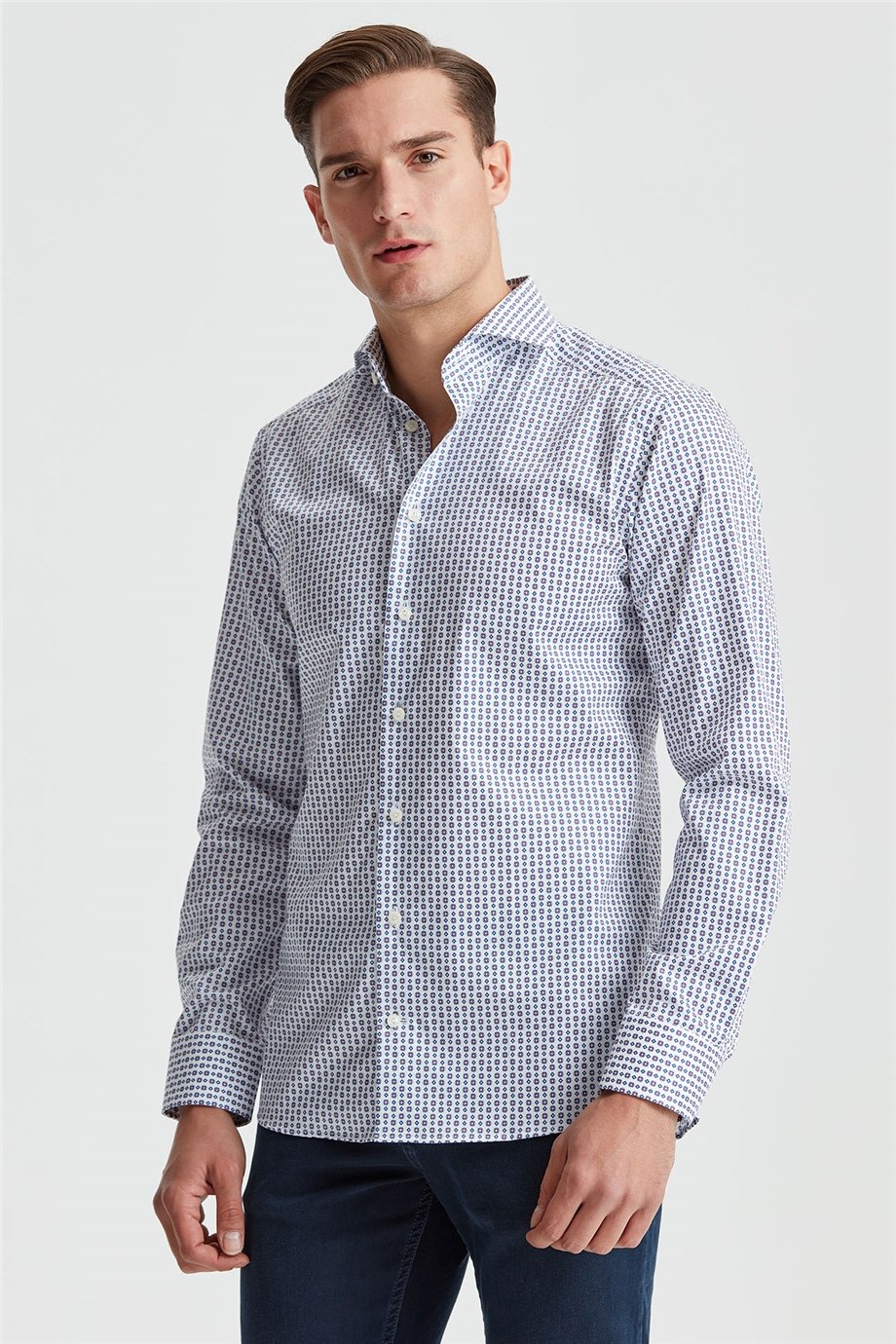 Eton Mavi Mor Desenli Erkek Gömlek - Image 2