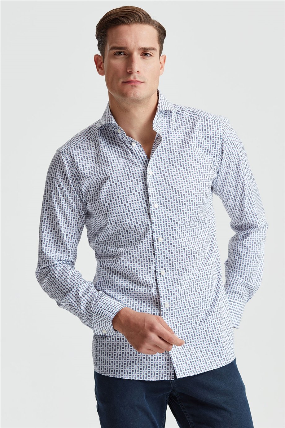 Eton Mavi Mor Desenli Erkek Gömlek - Image 5