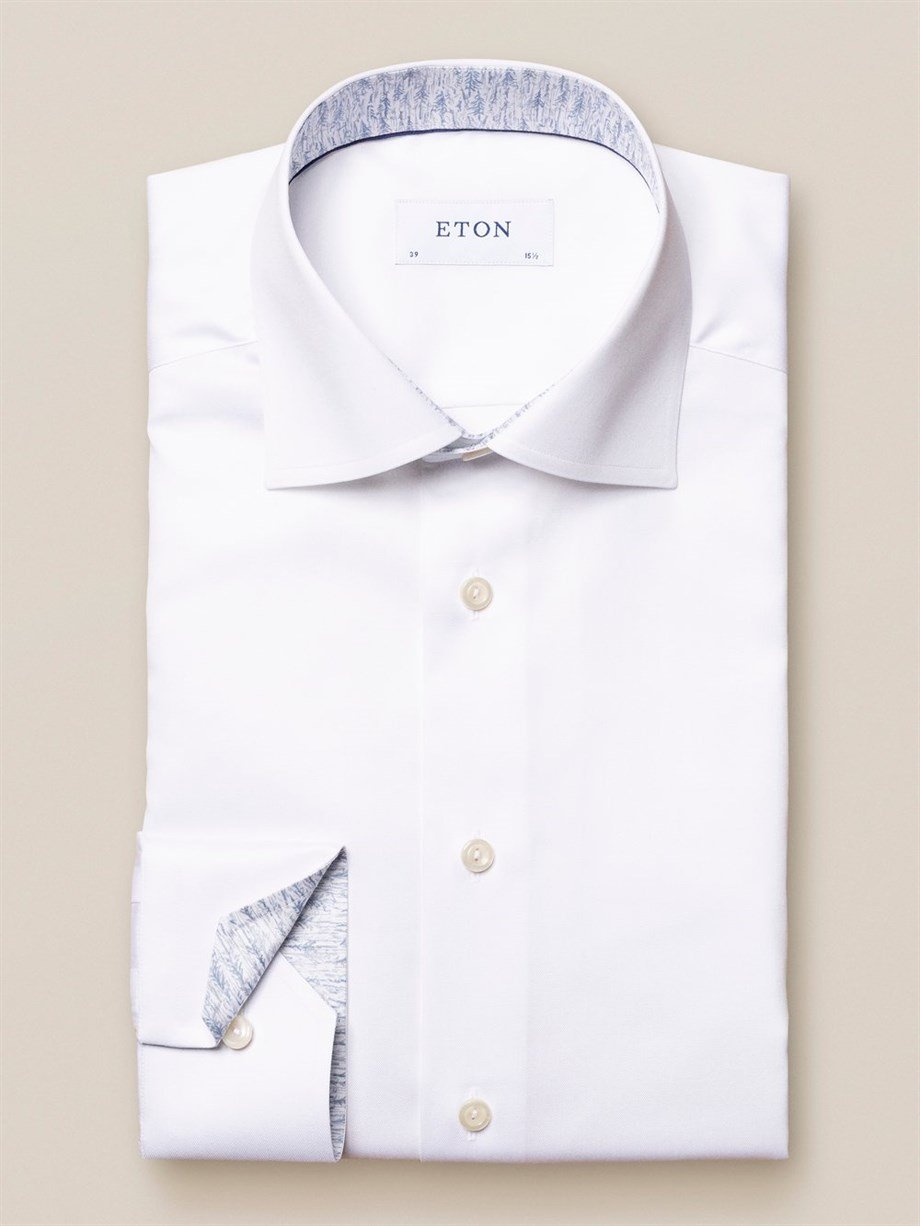 Eton Yaka İçi Ağaç Desenli Beyaz Gömlek - Image 1