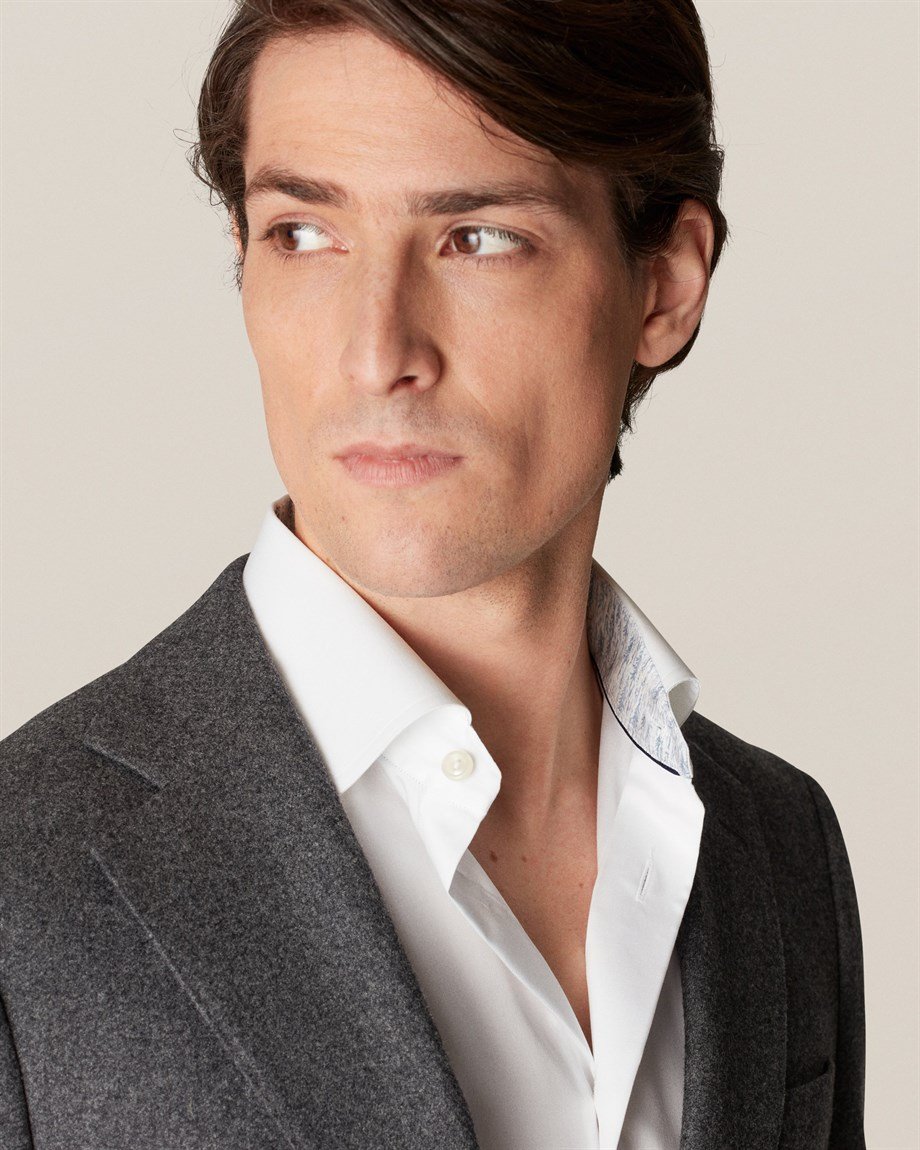 Eton Yaka İçi Ağaç Desenli Beyaz Gömlek - Image 4