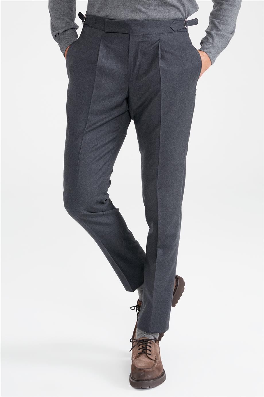 Füme Kemersiz Pileli Yün Pantolon - Image 2