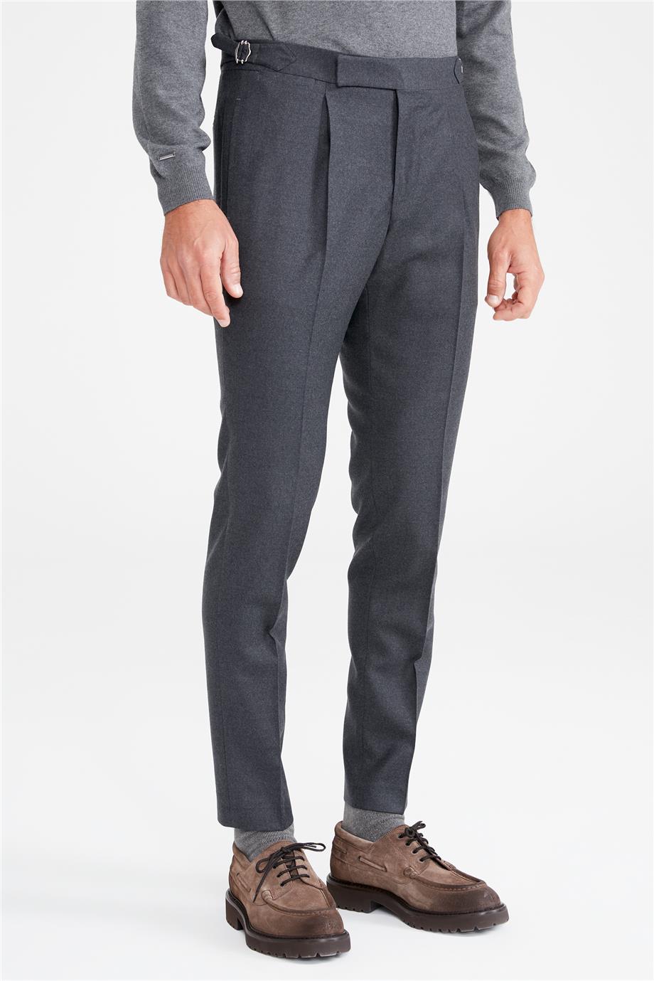 Füme Kemersiz Pileli Yün Pantolon - Image 5