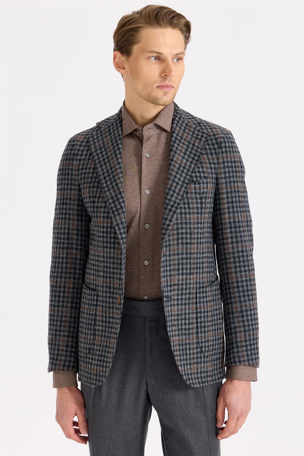 Füme Kiremit Kareli Yün Ceket - Image 3