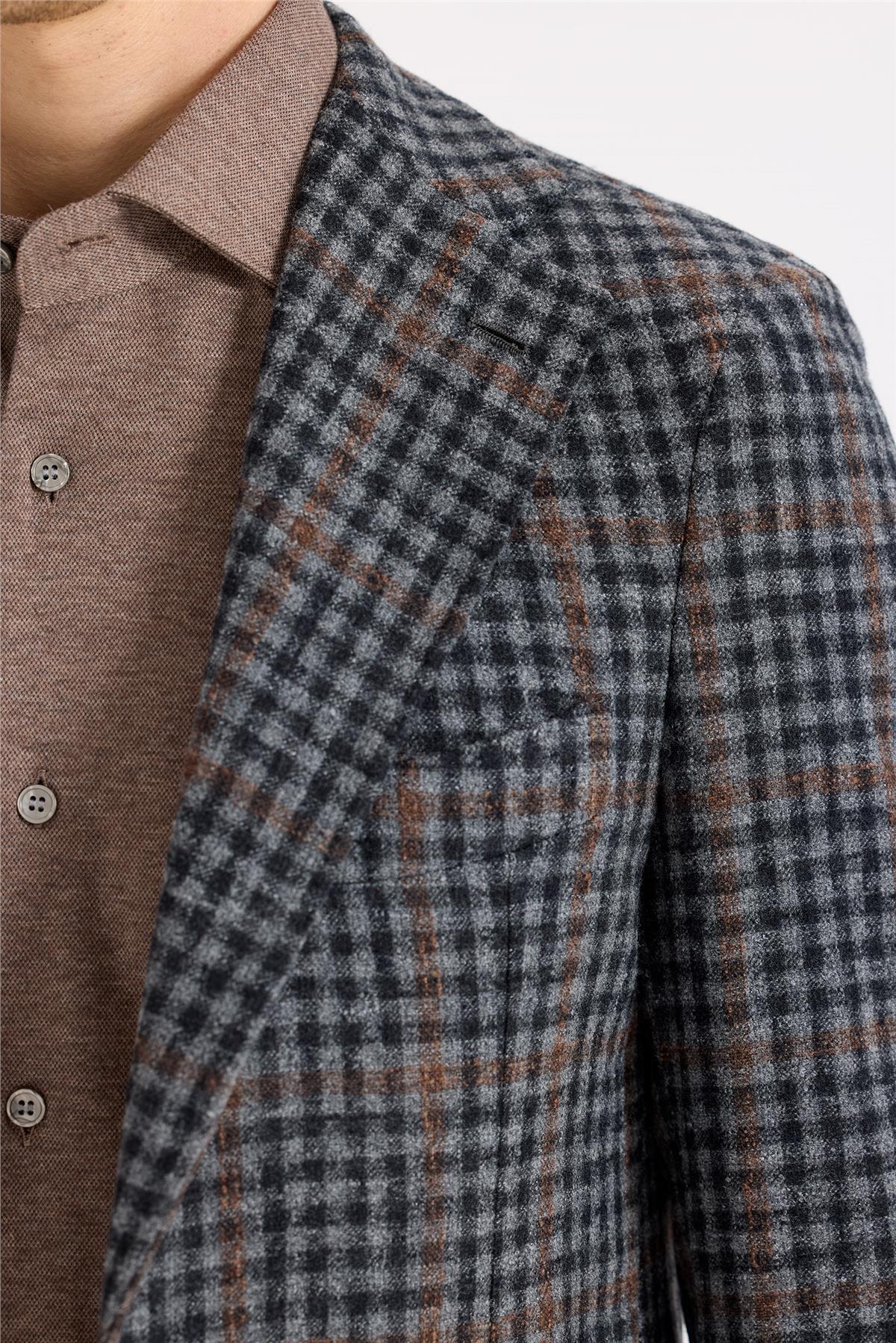 Füme Kiremit Kareli Yün Ceket - Image 4