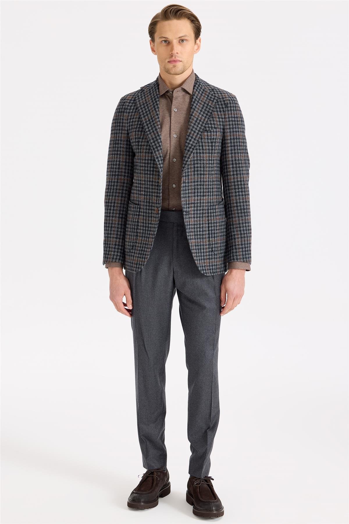 Füme Kiremit Kareli Yün Ceket - Image 1