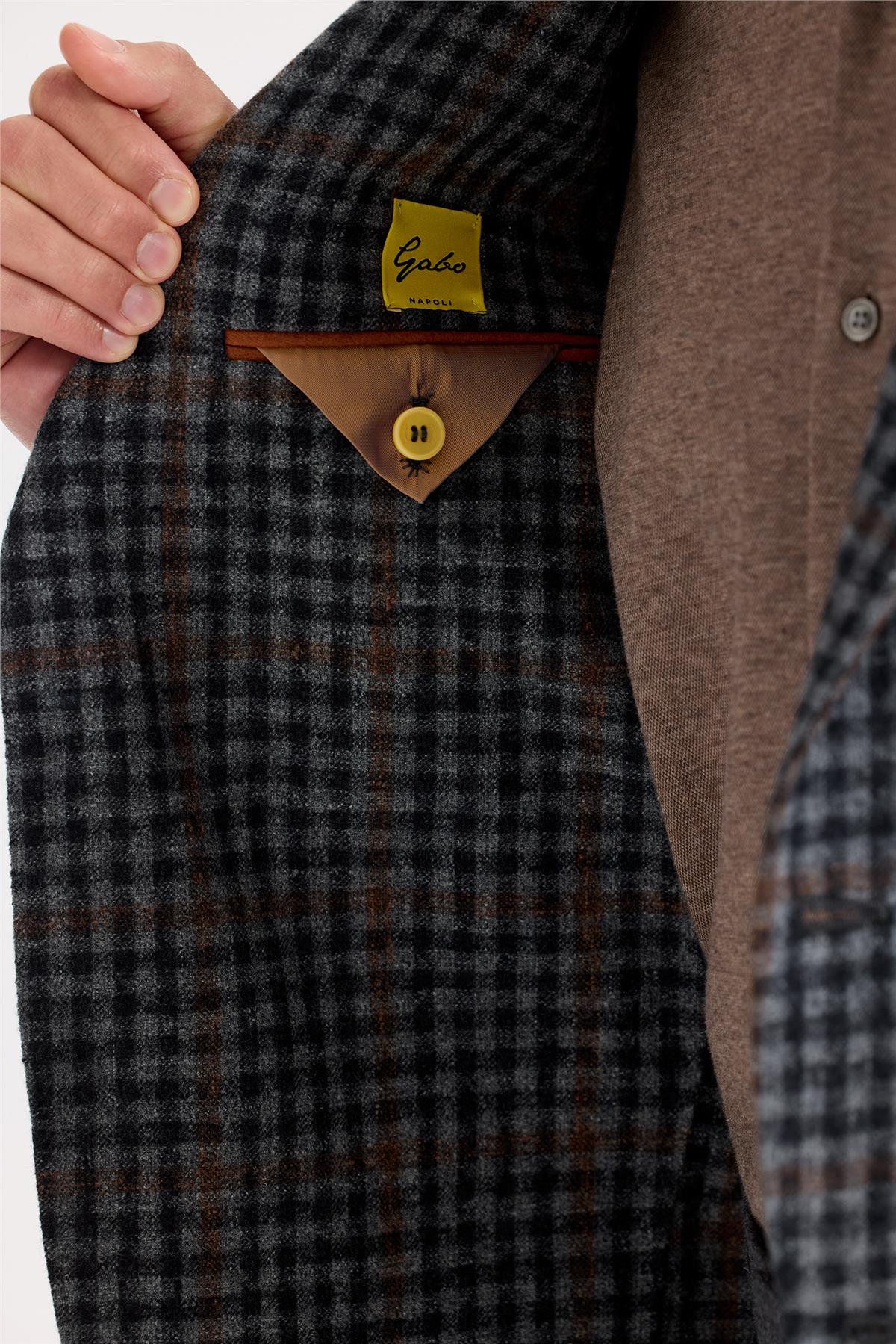 Füme Kiremit Kareli Yün Ceket - Image 5