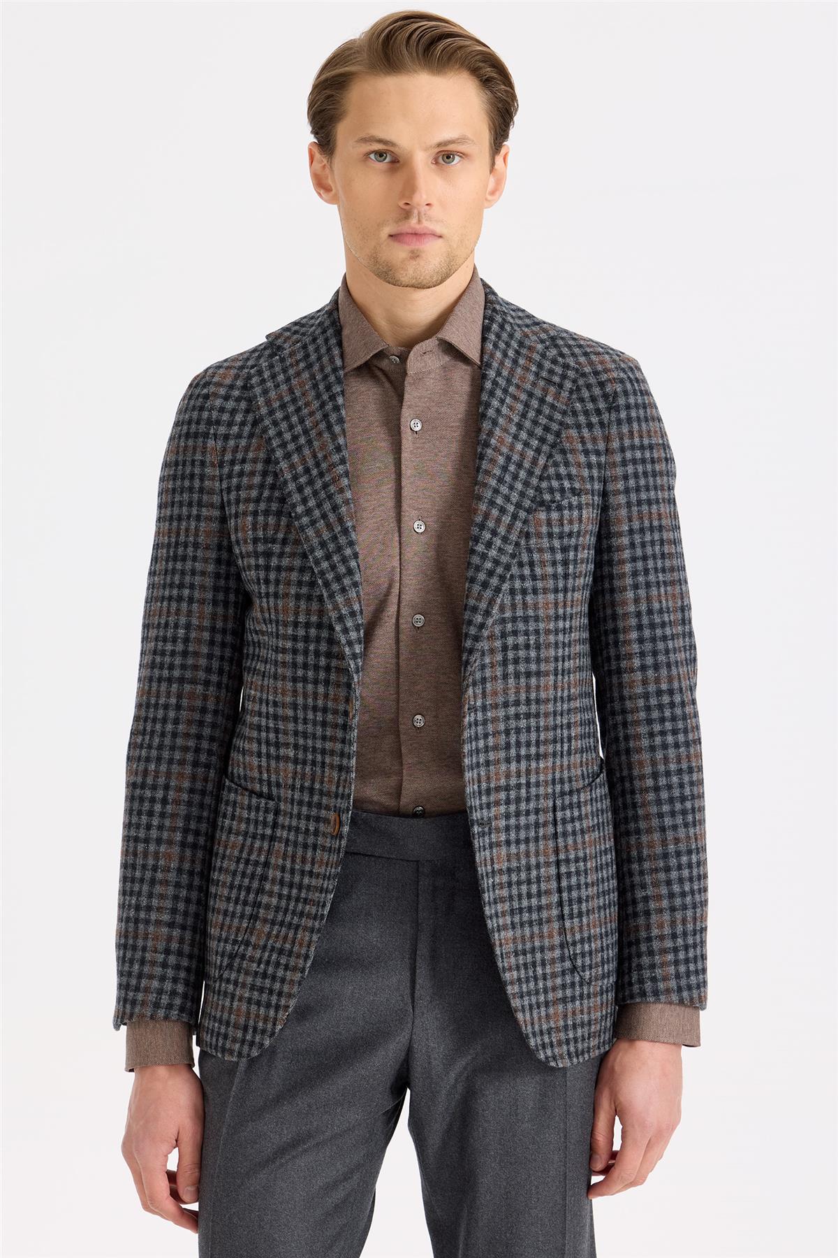 Füme Kiremit Kareli Yün Ceket - Image 2