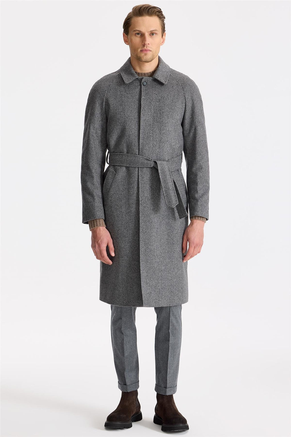 Füme Raglan Yün Kaşmir Palto - Image 1