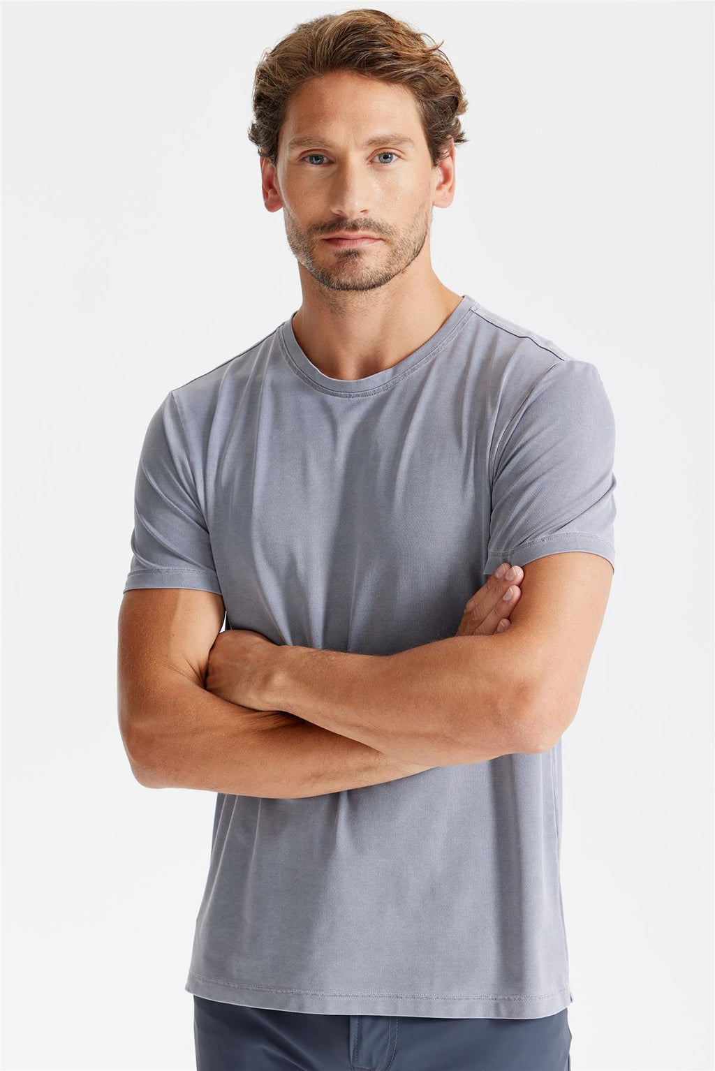 Füme Sıfır Yaka Oxford Teknik Kumaş T-Shirt - 4