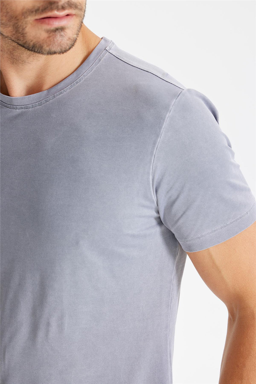Füme Sıfır Yaka Oxford Teknik Kumaş T-Shirt - 5