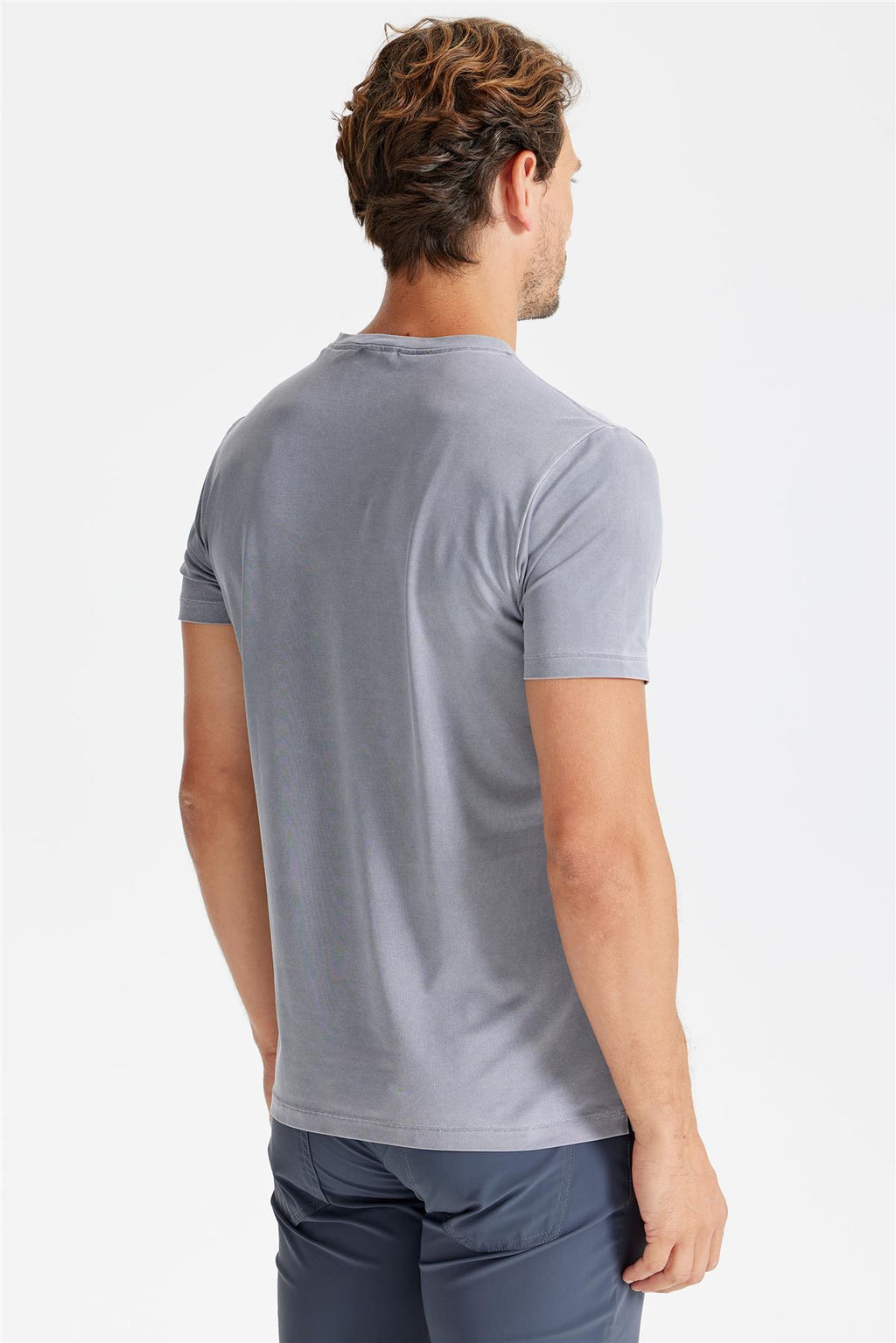 Füme Sıfır Yaka Oxford Teknik Kumaş T-Shirt - 6