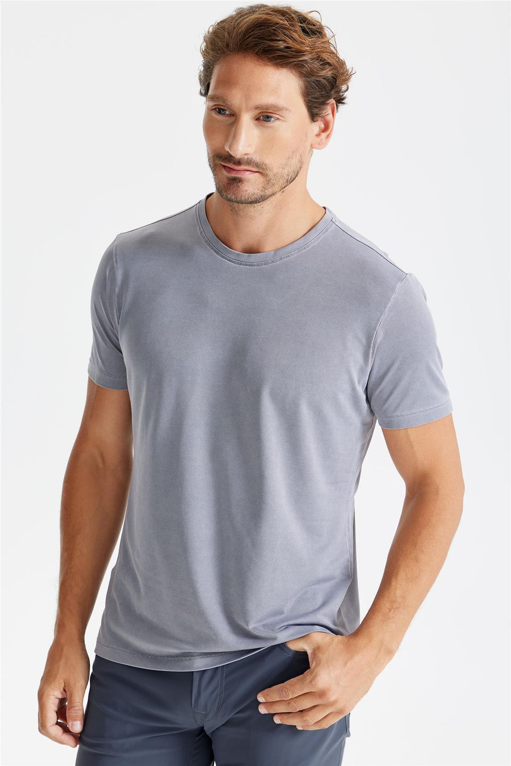 Füme Sıfır Yaka Oxford Teknik Kumaş T-Shirt - 2
