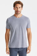Füme Sıfır Yaka Oxford Teknik Kumaş T-Shirt - Image 1