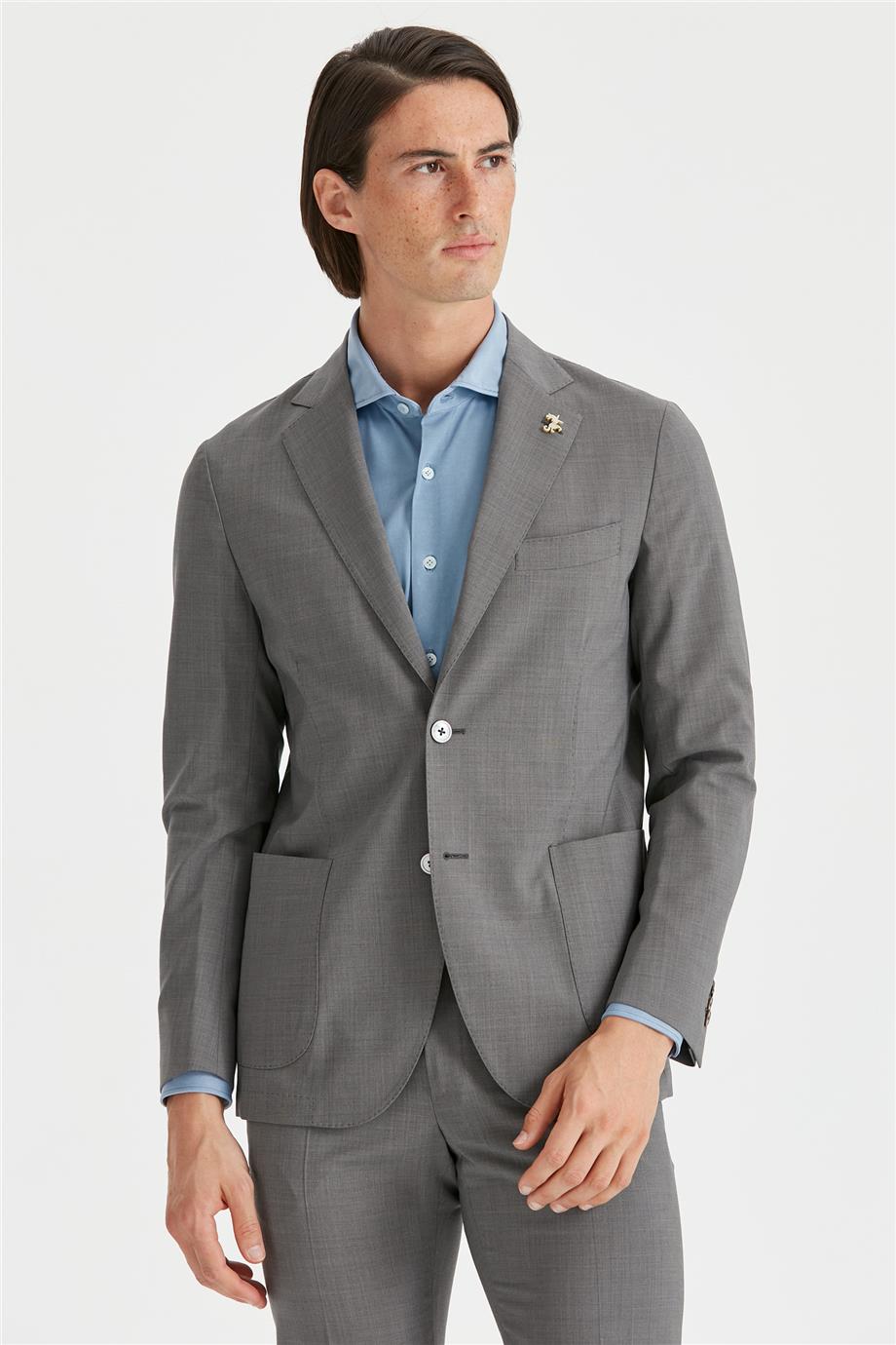 Gri Astarsız Yün Takım Elbise - Image 3