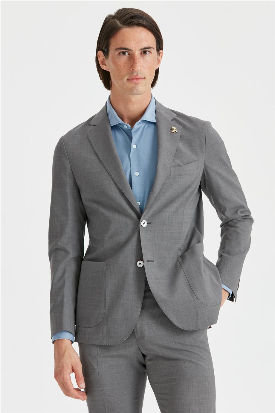 Gri Astarsız Yün Takım Elbise - Image 4