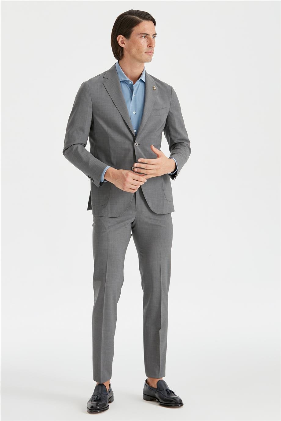 Gri Astarsız Yün Takım Elbise - Image 1