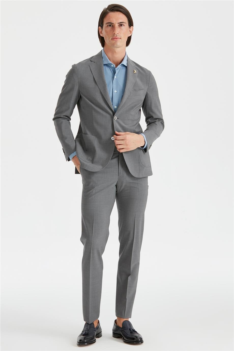 Gri Astarsız Yün Takım Elbise - Image 5