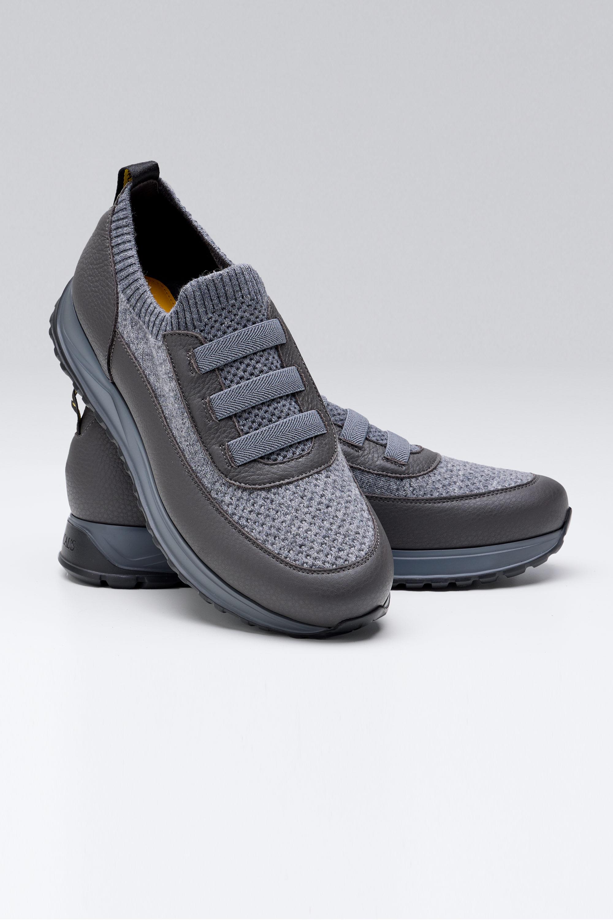 Gri Bağcıksız Örgü Deri Sneaker - Image 5