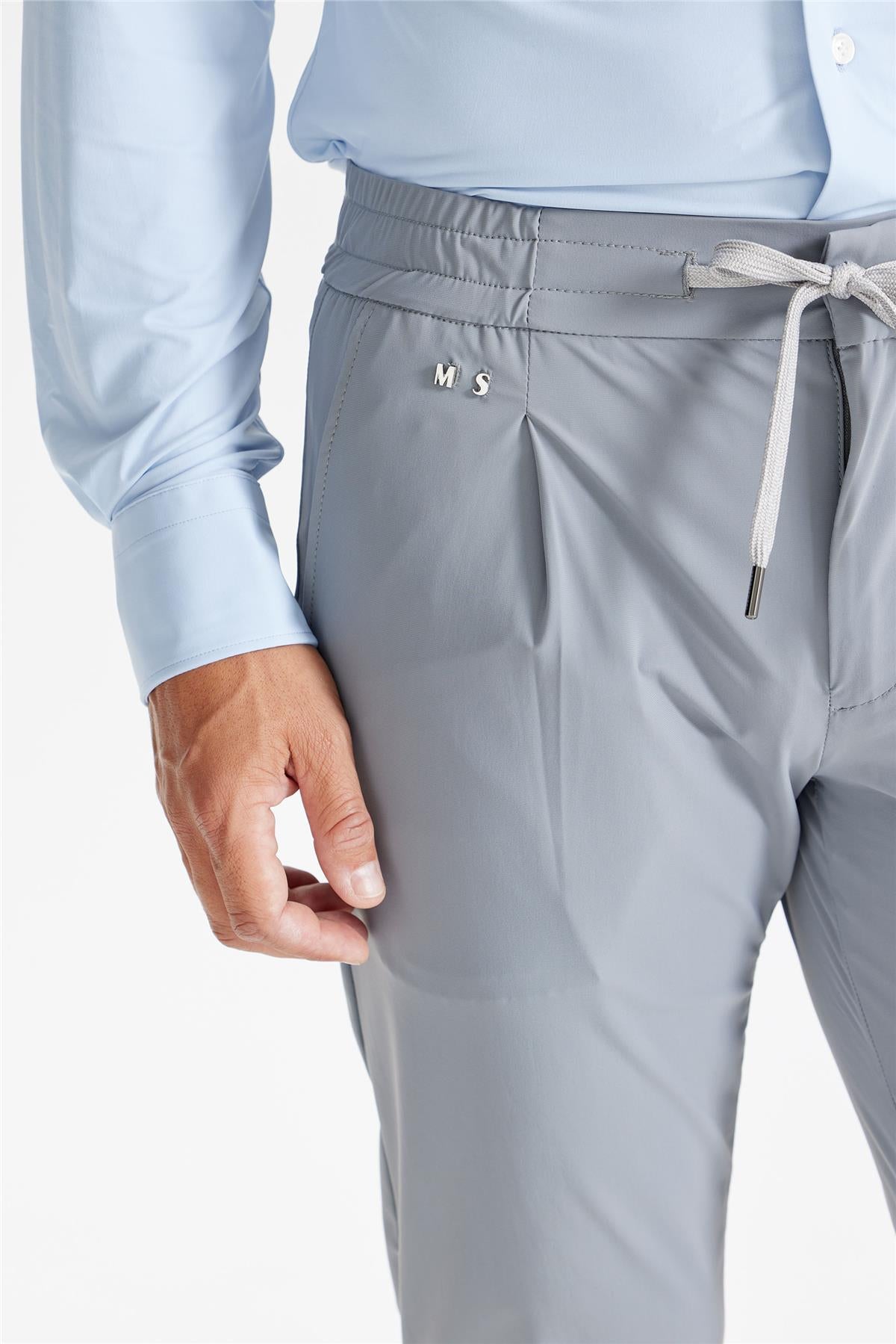 Gri Beli Kordonlu Teknik Pantolon - 4