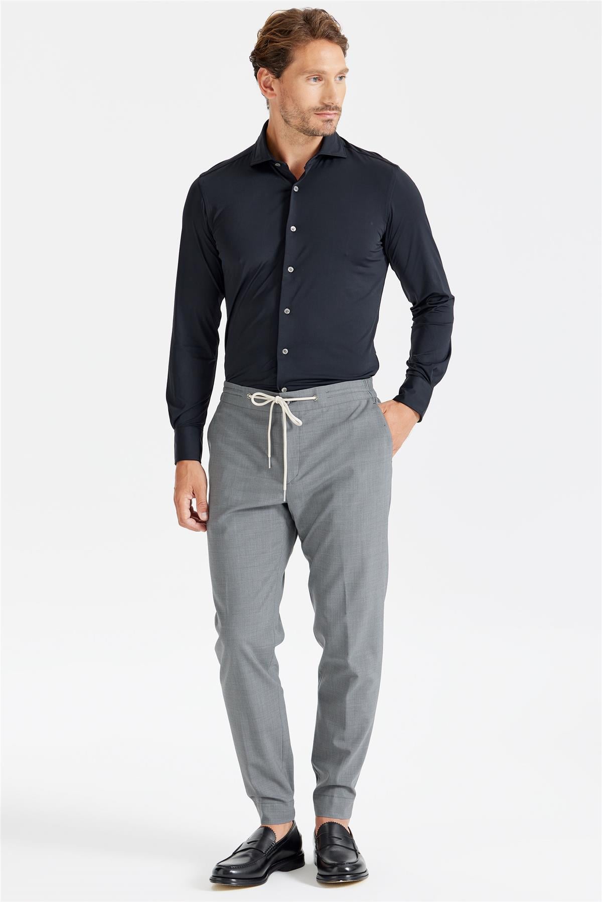 Gri Beli Kordonlu Yün Pantolon - 2