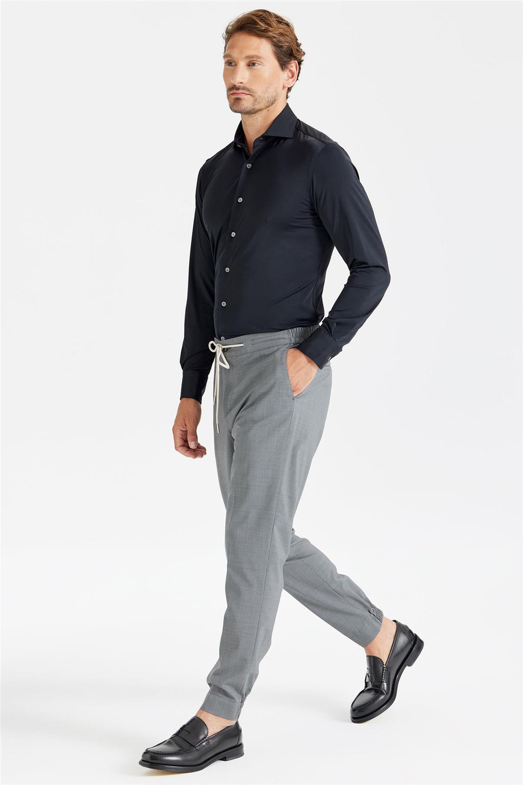 Gri Beli Kordonlu Yün Pantolon - 3